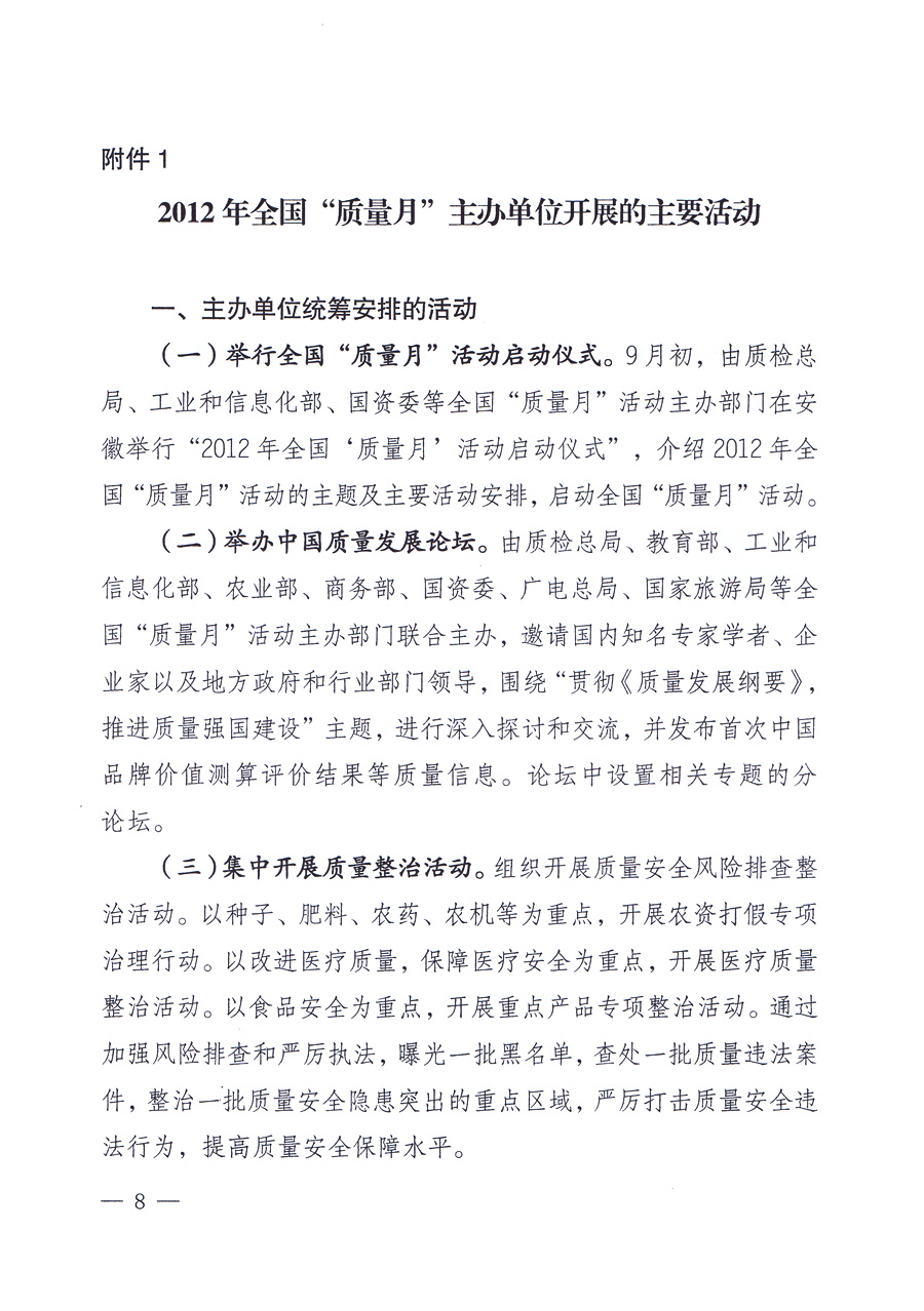 關(guān)于開(kāi)展2012年全國(guó)“質(zhì)量月”活動(dòng)的通知