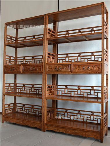 厂家直销 非洲花梨木雕花格子书架 茶叶架龙德轩仿古实木家具批发